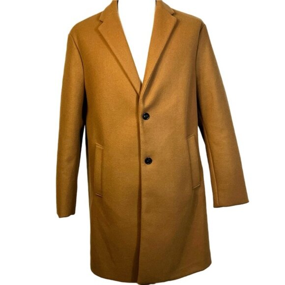 Zara Men’s 4 Way Stretch Camel Coat Sz XL Mid Length Classic Minimalist Refined - Picture 3 of 14